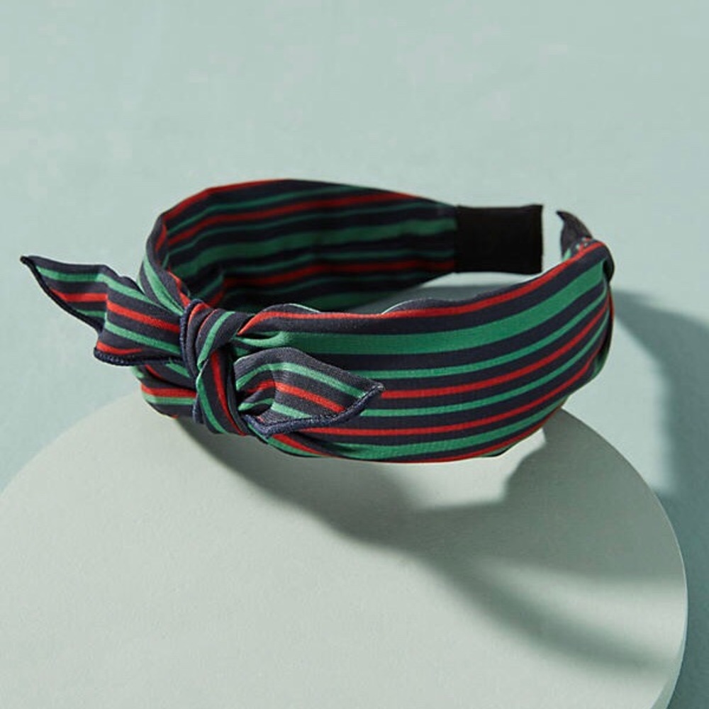 NWT Anthropologie Striped Bow Headband Green Red